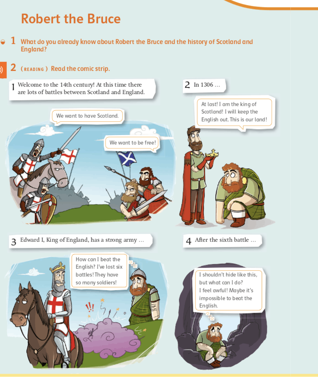 Robert the Bruce comic strip – panels 1 to 4